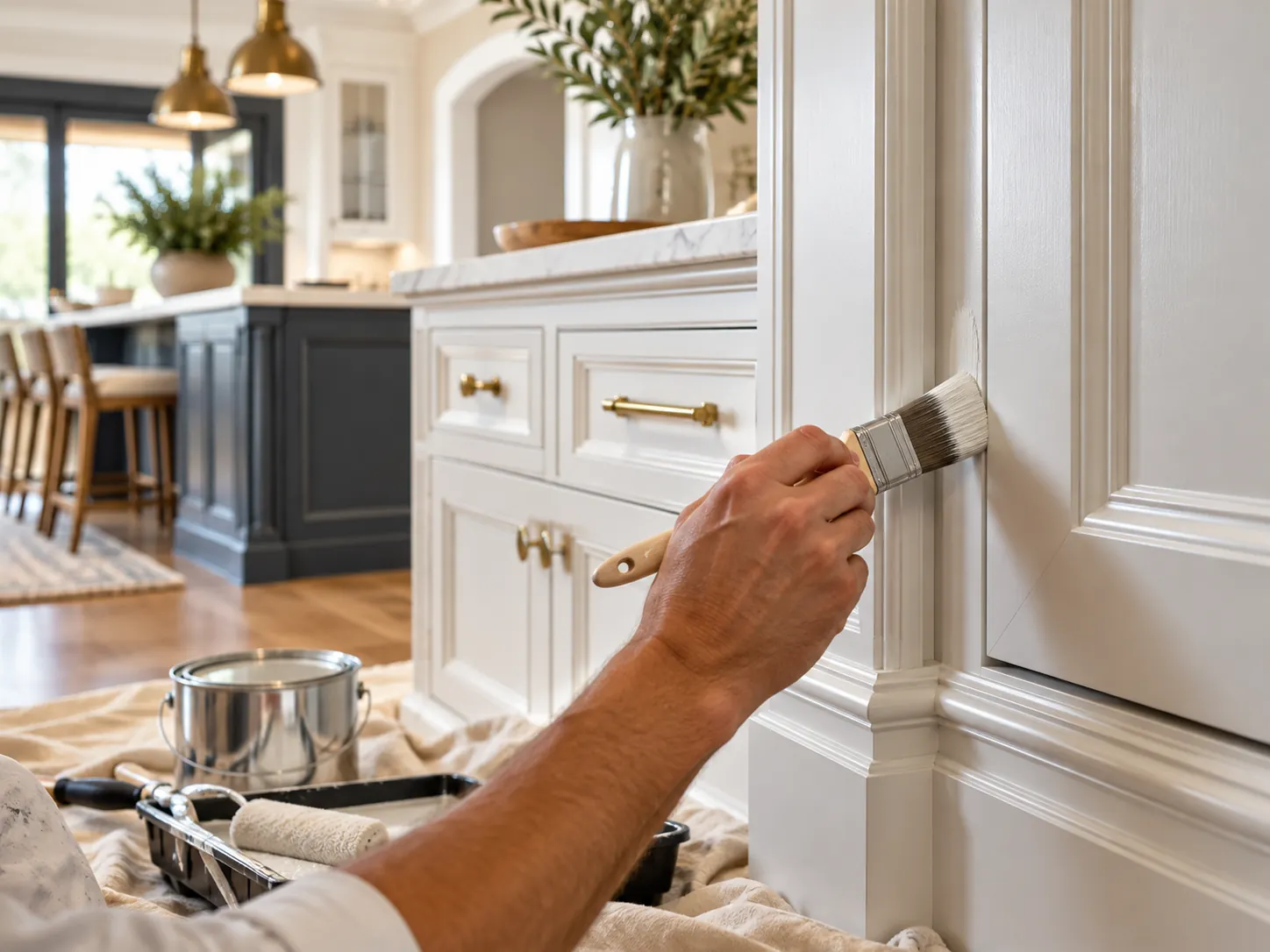 Detailed brushwork on kitchen trim